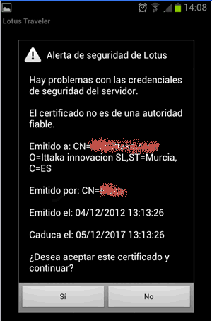 Image:Comportamiento de Lotus Traveler 8.5.3.100 ante certificados SSL de nuestra propia AC