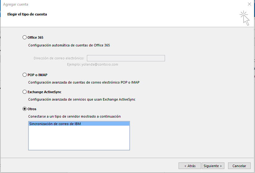 Image:Configuración de MS Outlook 2016 para el acceso a IBM Connections Cloud