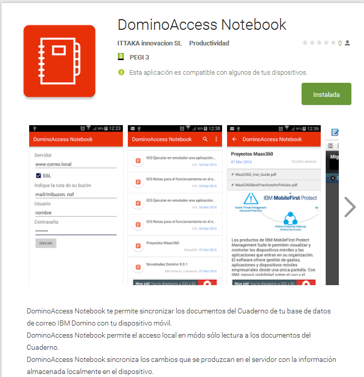 Image:DominoAccess Notebook. Synchronizing the iNotes notebook with Android