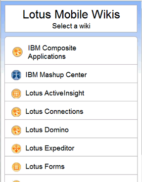 Image:Interfaz móvil para los wikis de Lotus: Lotus Mobile Wiki