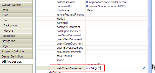 Image:WebQuerySaveAgent property in XPages 8.5.3
